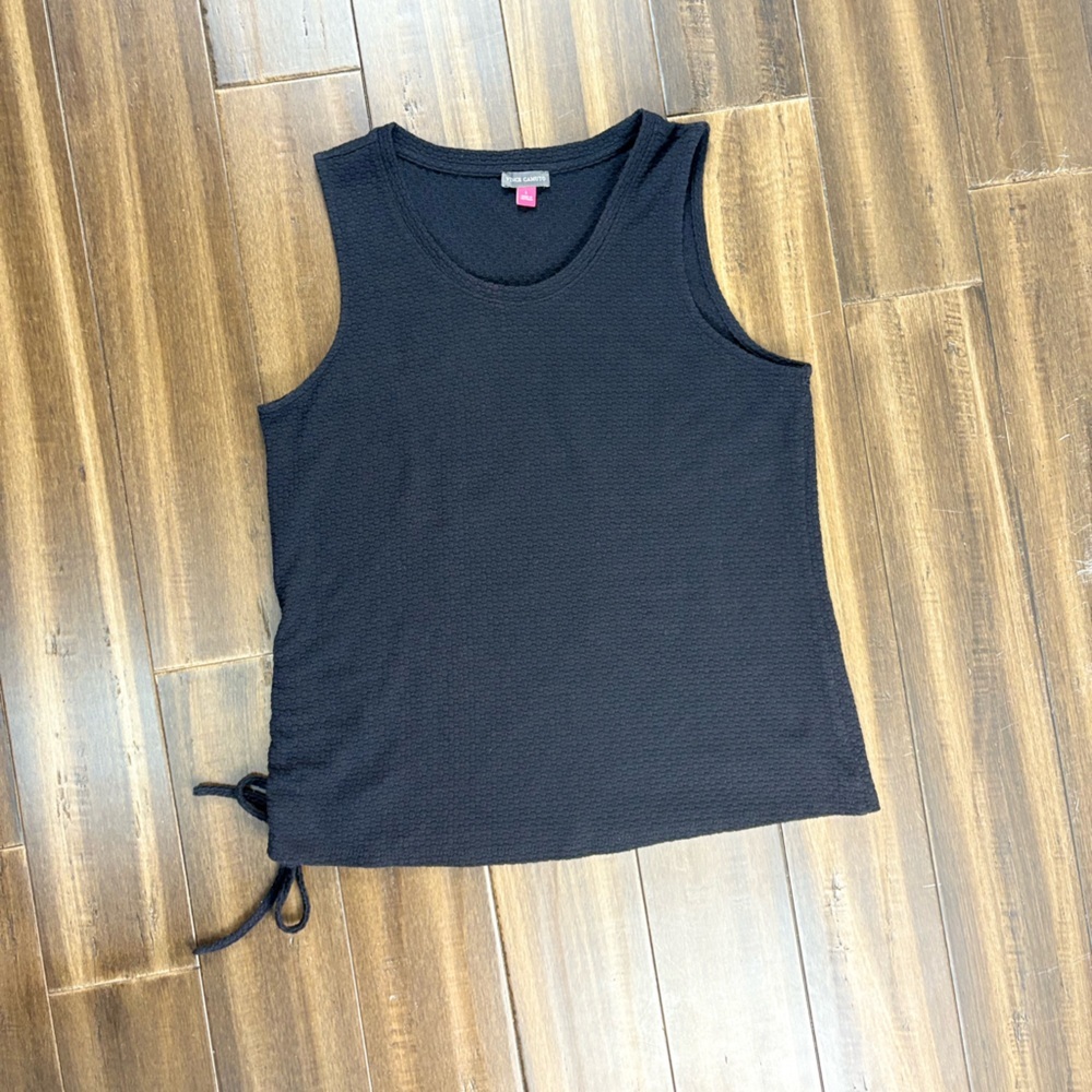 Vince Camuto size L Black Tank Top w/ side tide ruched Scoop Neck Y2K Grunge